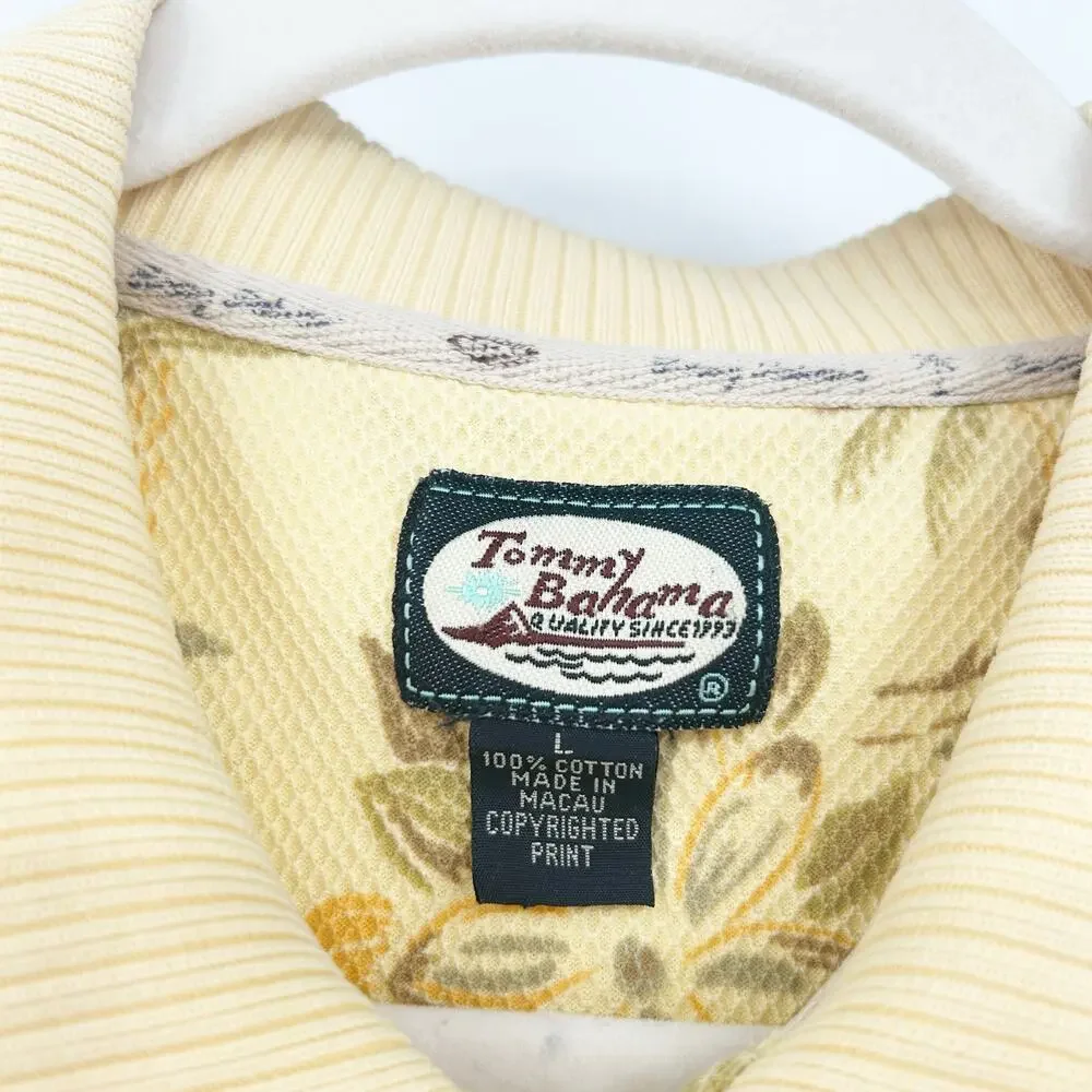 Tommy Bahama Mens Textured Cotton Tropical Floral‎ Hawaiian Polo Shirt Size L